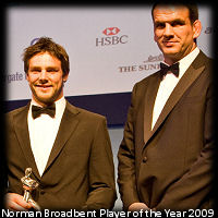 Ben Foden RPA Norman Broadbent Player of the Year 2009 with Martin Johnson